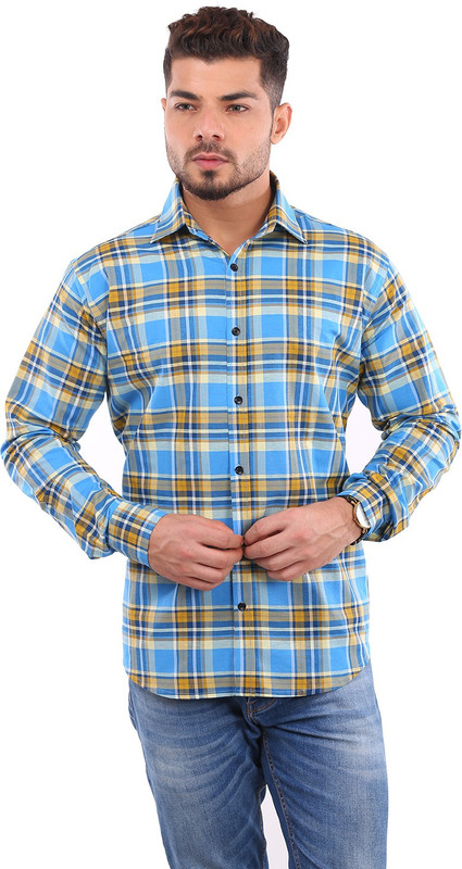 deeksha clothing Men Checkered Casual Light Blue Shirt