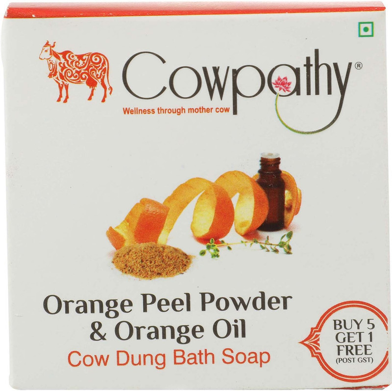 cowpathy Cow Dung Bath Soap Orange Peel Powder & Orange Oil(7 x 75 g)