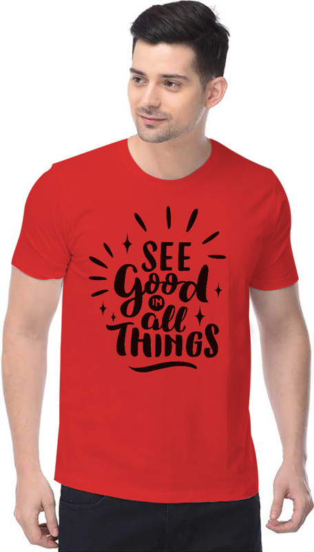 Ejebo Printed Men Round Neck Red T-Shirt