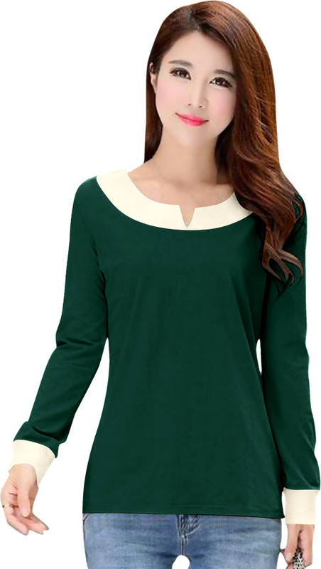 couple world Casual Full Sleeve Washed Women Green Top