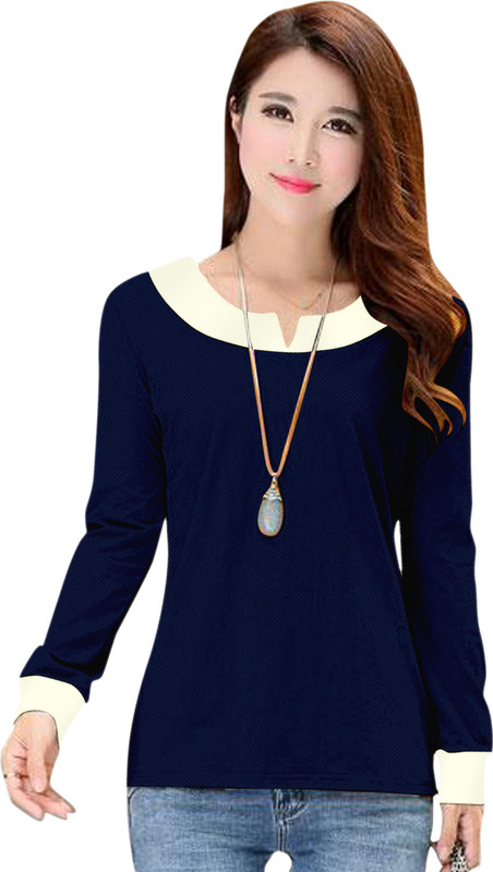 couple world Casual Full Sleeve Washed Women Blue Top