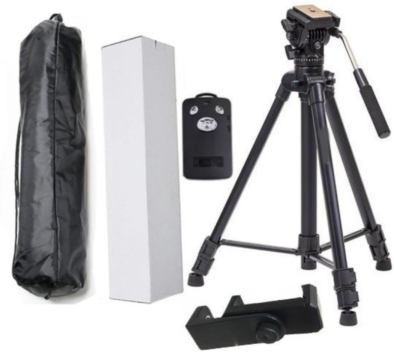 newvez 3388 Portable Foldable Camera Tripod With Bluetooth Shutter & Mobile Clip Holder Bracket Tripod Kit(Black, Supports Up to 2000 g)