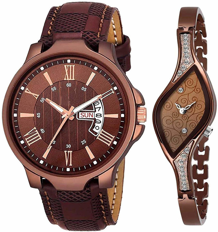 stylevilla collection CO2102301 Full Brown Luxurios collection Stylish Leather stap Analog Watch  - For Couple