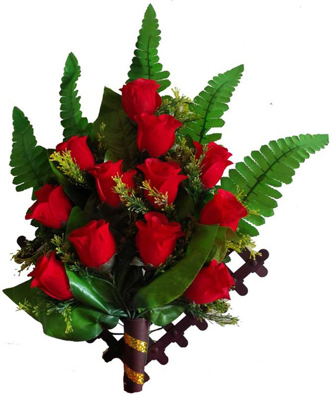 shoppersmall Red Color Artificial Roses Bunches Wall Hanging for Home Office Wild Artificial Plant(40 cm, Red, Green, Brown)