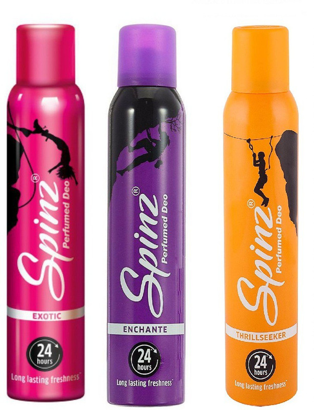 spinz Thrillseeker,Enchante & Exotic Body Spray  -  For Men & Women(450 ml, Pack of 3)
