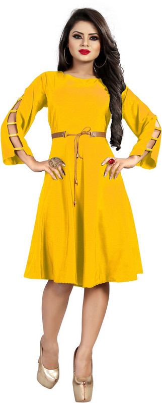bhavani times Women A-line Yellow Dress