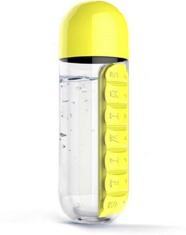 akr Medicine and Vitamin Pill Box Organizer Portable Kit bottle 600 ml Bottle(Pack of 1, Yellow)