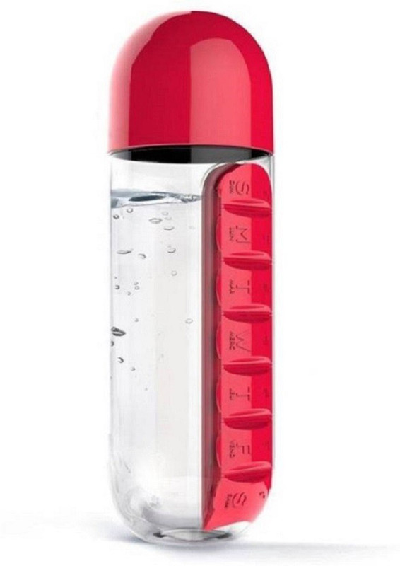 akr 7 Days 7-days Pill & Vitamin Organizer Water Bottle Pill Box 600 ml Bottle(Pack of 1, Red)
