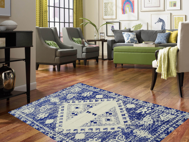 budhrajdurryudhyog Blue Cotton Area Rug(105 cm  X 165 cm)