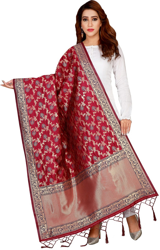 omkar fashion Poly Silk Woven Women Dupatta