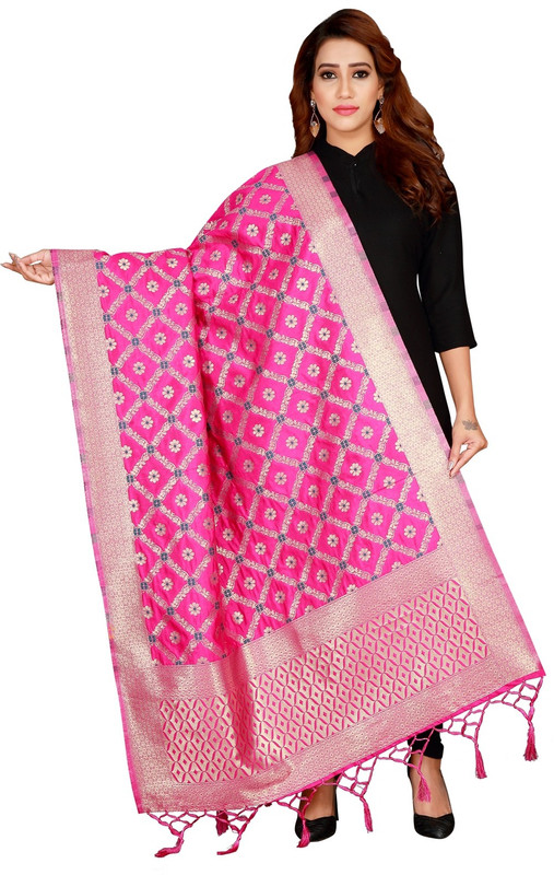 omkar fashion Poly Silk Woven Women Dupatta