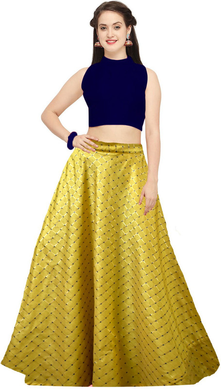 shelvinzas Checkered Semi Stitched Lehenga & Crop Top(Multicolor)