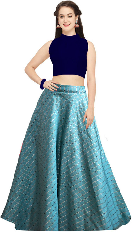 shelvinzas Checkered Semi Stitched Lehenga & Crop Top(Multicolor)