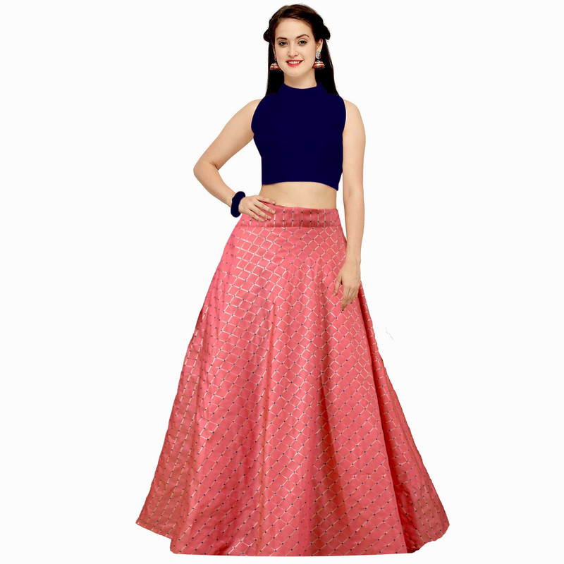 shelvinzas Checkered Semi Stitched Lehenga & Crop Top(Multicolor)
