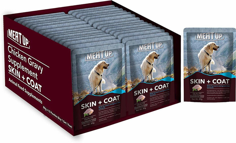 meet up Chicken Gravy Supplement, Skin+Coat- 80g, Pack of 15 Meat, Egg, Mutton 80 g Dry Dog Food(Pack of 30)