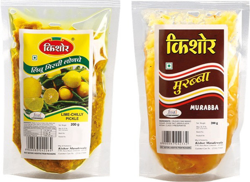 kishor masalewale Combo Pack of Lime Chilly Pickle & Murabba Lime, Green Chilli, Raw Mango(Kairi) Pickle(400 g, Pack of2)