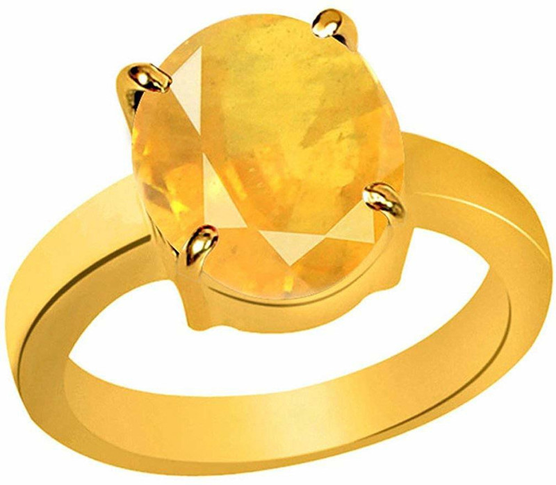 rs gemsexport RS GEMSEXPORT Yellow 5.40 Ratti Natural Certified Yellow Sapphire Pukhraj Ring for Men & Women Brass Sapphire Gold Plated Ring