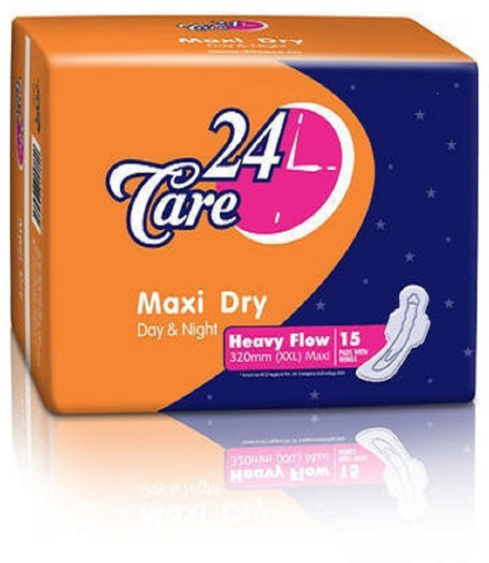 24 care REY ENTERPRISE 24CARE MAXI DRY HEAVY FLOW XXL SANITARY PADS Sanitary Pad(Pack of 15)