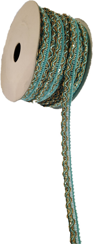 hariyanilace Sparkling Gota Patti Zig zag Style Fancy Lace sky blue Lace Saree Falls(Blue, Gold)