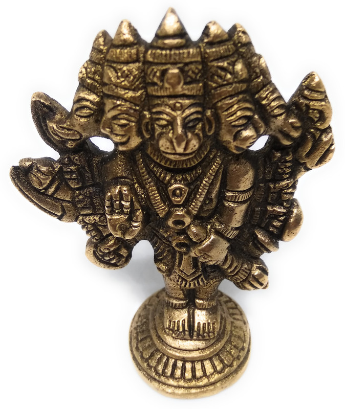 astrosale Ashtdhatu Panchmukhi Hanuman ji Murti for Puja Mandir Temple Antique Finish 3.3 Inch Decorative Showpiece  -  7.5 cm(Brass, Gold)