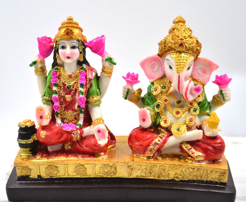 craftfry Religious Laxmi-Ganesha Statue in Multi polished for Home Decorative Showpiece  -  15 cm(Polyresin, Multicolor)