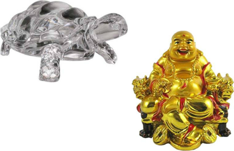 shivaye collection Chair Buddha And Tortoise Combo Decorative Showpiece  -  10 cm(Brass, Gold)