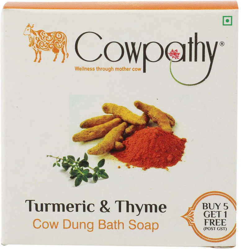 cowpathy Cow Dung Bath Soap Turmeric &Thyme(7 x 90 g)