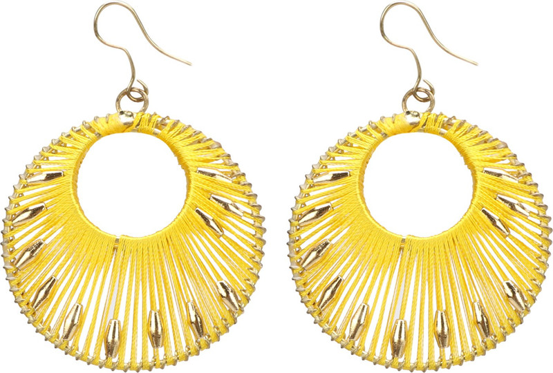 zilleria Designer Round Stones Studded in Thread Alloy Chandbali Earring silk thread earrings for daily use light weight earring round earring ( Black & Yellow) Metal, Alloy, Cotton Dori, Silk Dori Chandbali Earring