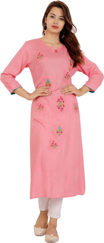 Anushka Fashion Women Embroidered Straight Kurta(Pink)