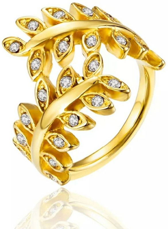 keyline Leaf Ring Gold Plated Gold American Diamond Ring For Women/Girls Fashion Ring Jewellery For Girlfriend Copper Cubic Zirconia Platinum Plated Ring