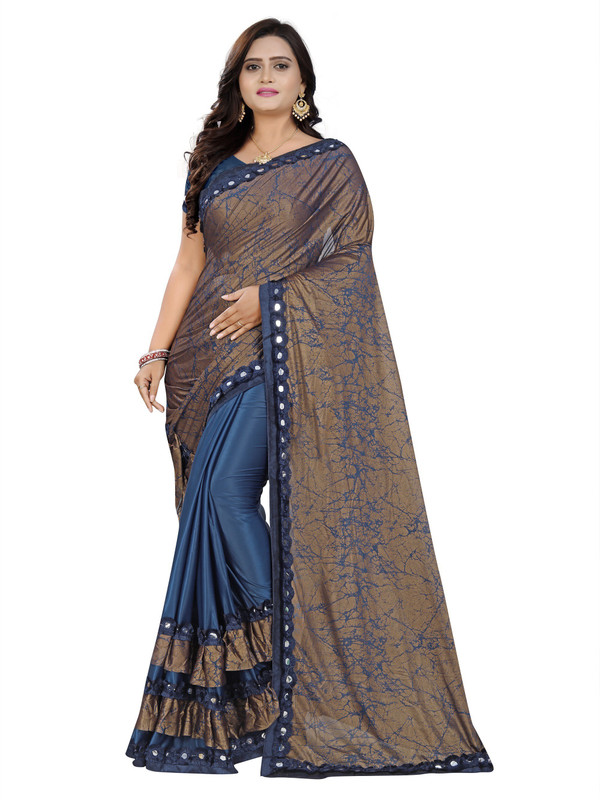 vedu creation Digital Print, Self Design Fashion Lycra Blend Saree(Blue)