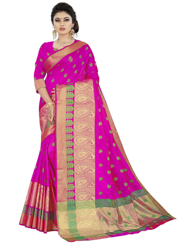 vedu creation Woven Bollywood Poly Silk, Cotton Blend, Tussar Silk Saree(Pink)