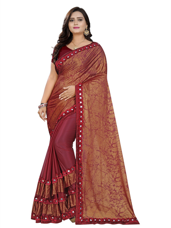 vedu creation Digital Print, Self Design Fashion Lycra Blend Saree(Maroon)