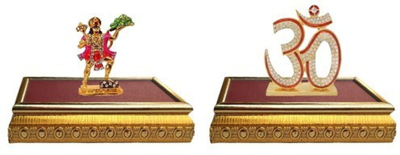 9facts Set of 2 with wooden base Lord Hanuman Mandir God Statue & Lord Shiva Symbol OM Sign Idol Home Décor Pooja Statue Gift item Decorative Showpiece Decorative Showpiece  -  10 cm(Brass, Multicolor)