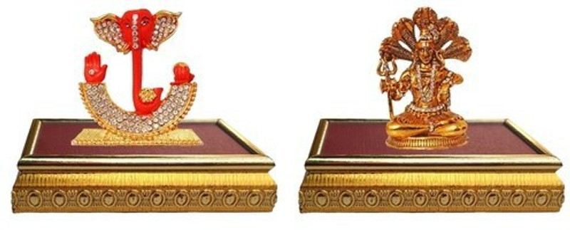 9facts Set of 2 with wooden base God Ganesh Idol Statue & Lord Shiva / Shiv Shankar God Idol Home Décor Pooja Statue Gift Decorative Showpiece Decorative Showpiece  -  10 cm(Brass, Multicolor)