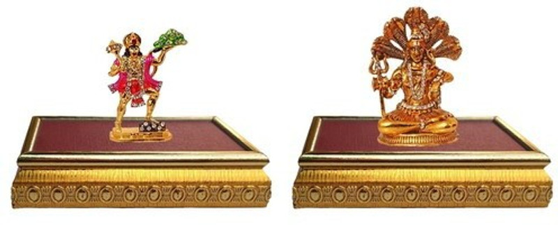 9facts Set of 2 with wooden base Lord Hanuman Mandir God Statue & Lord Shiva / Shiv Shankar God Idol Home Décor Pooja Statue Gift Decorative Showpiece Decorative Showpiece  -  10 cm(Brass, Multicolor)