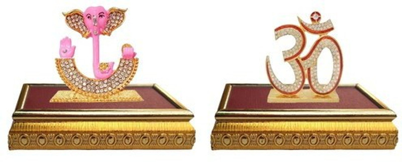 9facts Set of 2 with wooden base God Ganesh Idol Statue & Lord Shiva Symbol OM Sign Idol Home Décor Pooja Statue Gift item Decorative Showpiece Decorative Showpiece  -  10 cm(Brass, Multicolor)
