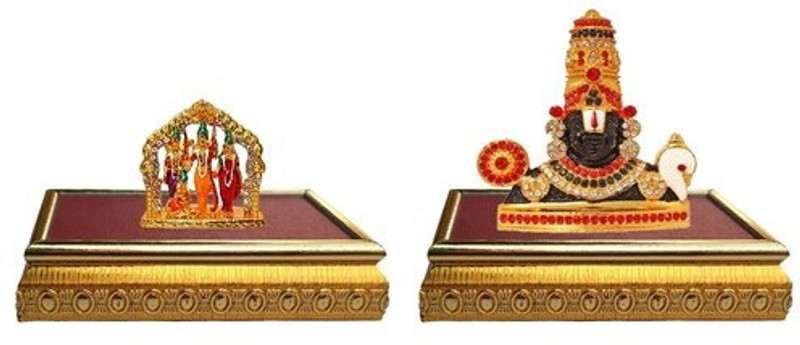 9facts Set of 2 with wooden base Lord Rama ,Sita, Laxman and Hanuman Idol God Statue & Lord Venkateswara Thirupathi Balaji/ Tirupati Idol God Statue Decorative Showpiece Decorative Showpiece  -  10 cm(Brass, Multicolor)