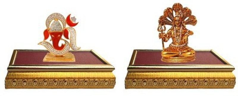 9facts Set of 2 with wooden base God Ganesh Idol Statue & Lord Shiva / Shiv Shankar God Idol Home Décor Pooja Statue Gift Decorative Showpiece Decorative Showpiece  -  10 cm(Brass, Multicolor)