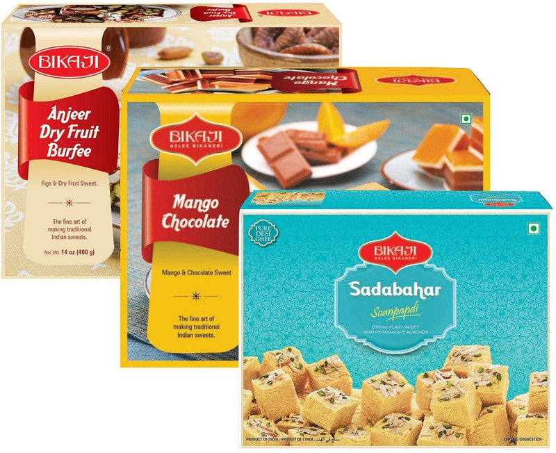 bikaji aslee bikaneri Snack Combo Pack - Soan Papdi - Mango Chocolate - Anjeer Barfi Box(3 x 83.33 g)