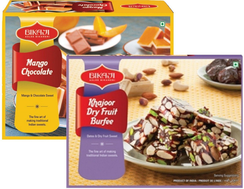 bikaji aslee bikaneri Snack Combo Pack - Mango Chocolate 500g - Khajoor Barfi 500 - Pack of 2 Box(2 x 250 g)