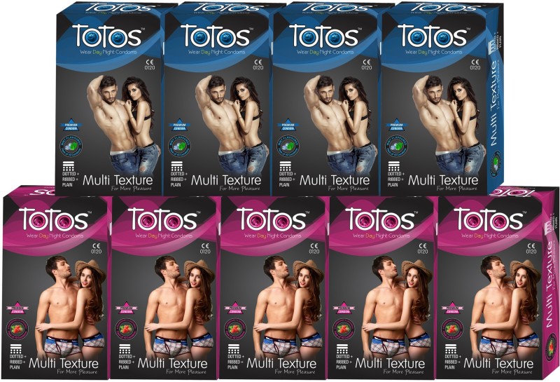 Totos Multi Texture Mint-4, Strawberry-5 (90 Pieces) Condom(Set of 9, 90S)