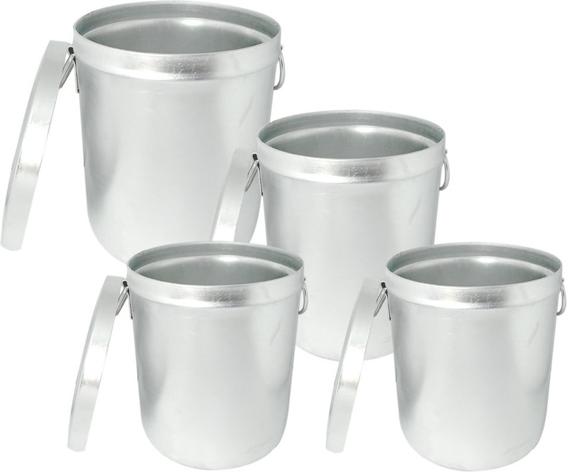 bartan hub Container set of 4 10kg,15kg,20kg,25kg  - 10000 ml, 15000 ml, 20000 ml, 25000 ml Aluminium Grocery Container, Utility Box, Tea Coffee & Sugar Container, Pickle Container & Salt Pepper Container, Spice Container(Pack of 4, Silver)