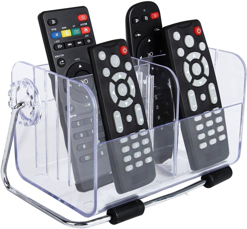 FLIPXEN Crystal 6-Slot Clear Acrylic Home & Office Desk TV Air-Conditioner Remote Control & Mobile Storage Holder Organizer Stand (Transparent) Storage Basket(Pack of 1)