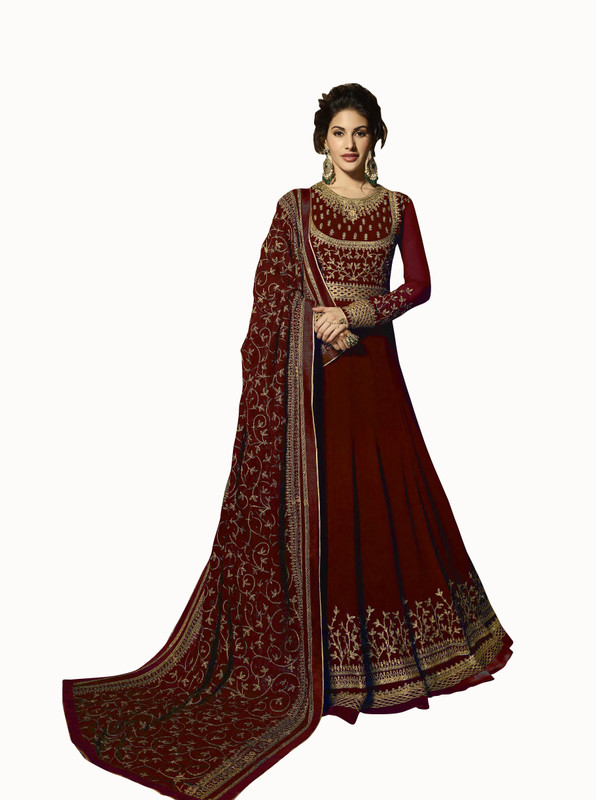leonal Faux Georgette Embroidered, Self Design, Solid Gown/Anarkali Kurta & Bottom Material(Semi Stitched)