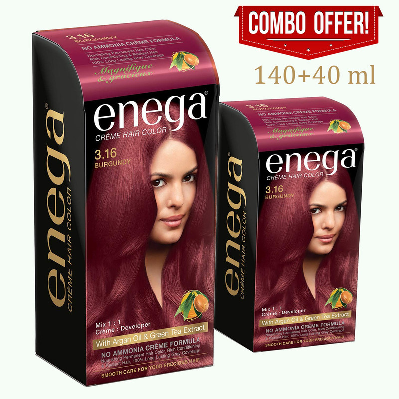 enega Cream Hair Color with Argan Oil & Green Hair Color(Burgundy)