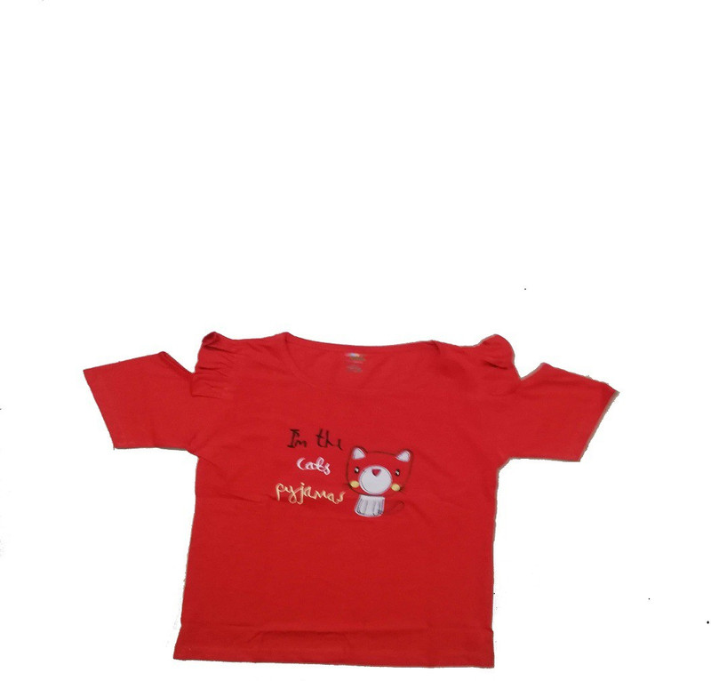 kinder choice Girls Casual Cotton Blend Fashion Sleeve Top(Red, Pack of 1)