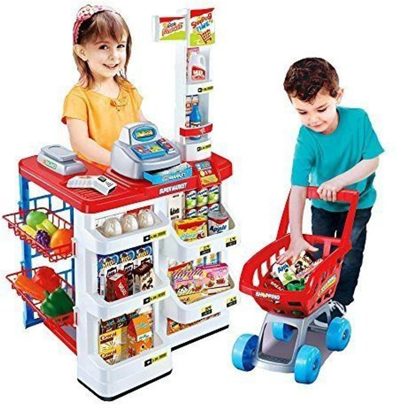 HIM TAX Big Size Super market With Trolley,Scanner,Cash Register