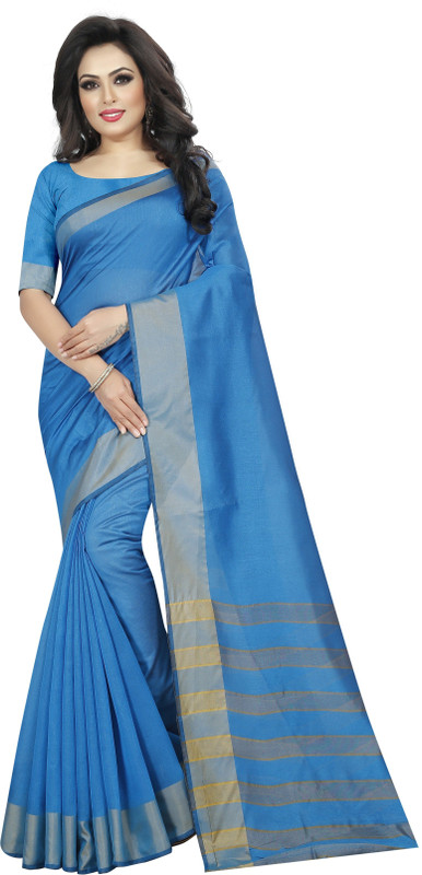 vedu creation Self Design Bollywood Cotton Silk Saree(Blue)