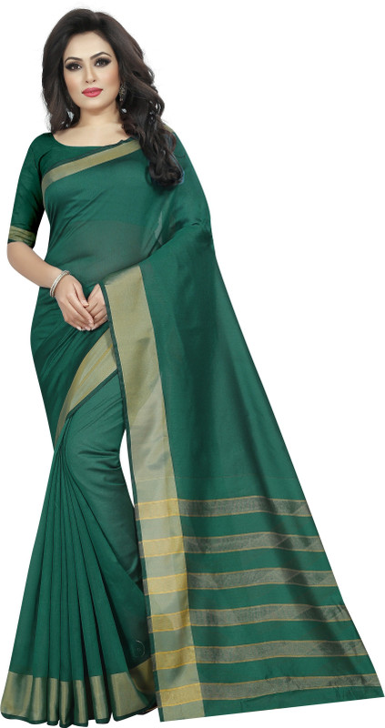 vedu creation Self Design Bollywood Cotton Silk Saree(Green)